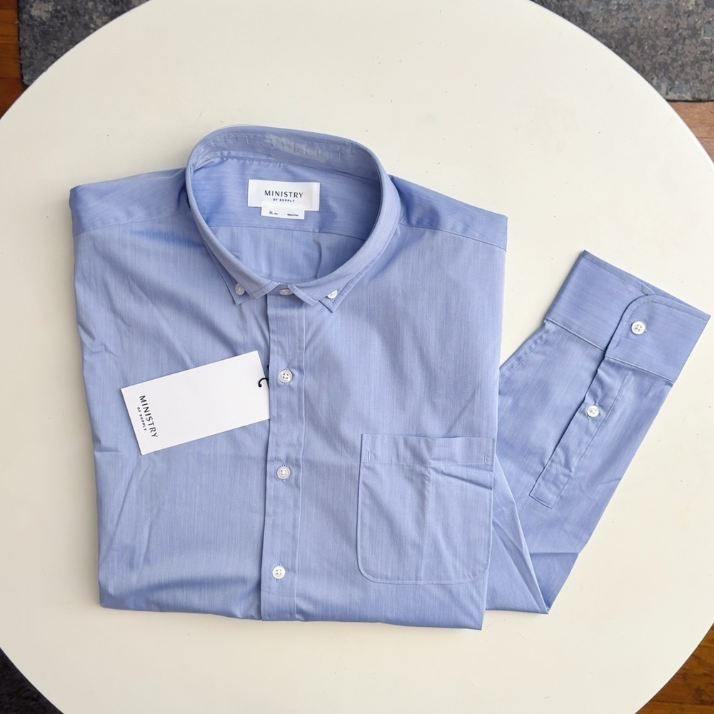 Ministry of Supply Gemini Woven Dress Shirt Blue Size XL Slim Lightweight New